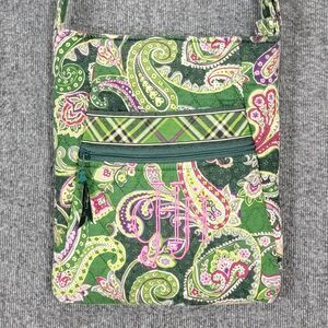 Vera Bradley Crossbody Bag Green Paisley Floral Top Zip Shoulder Purse USA Made